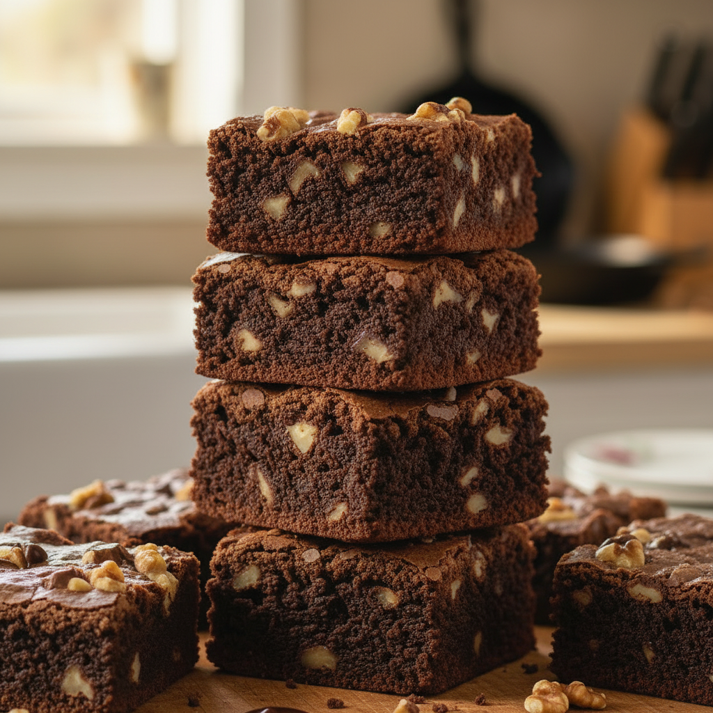Close-up Rustic Walnut Brownies