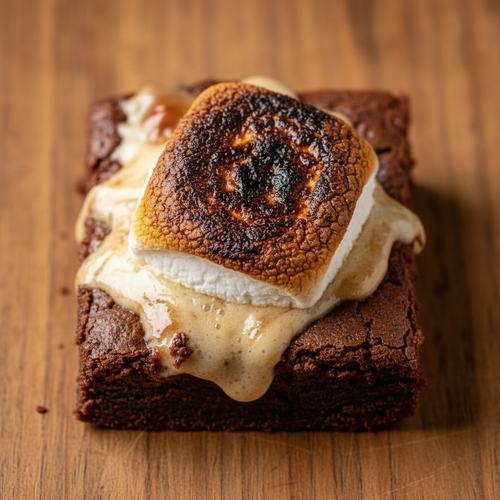 Campfire Cousin Cheryl S'mores Brownie - toasted marshmallow close-up